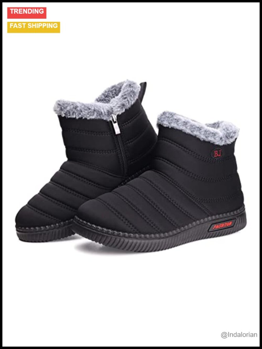 Warm Fur Lined Waterproof Snow Boots with Side Zipper Non-Slip Rubber Sole